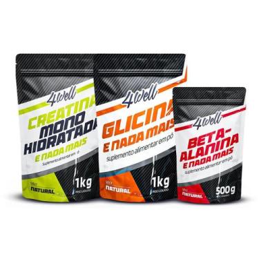 Imagem de Kit Glicina 1kg + Creatina 1kg + Beta Alanina 500g 4well