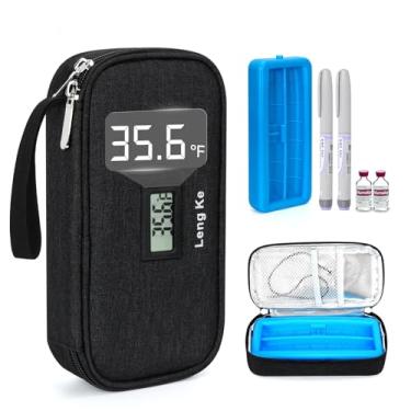 Imagem de LengKe Estojo de viagem para refrigerador de insulina, bolsa de viagem refrigerada aprovada pela TSA com tijolo de gelo protetor, bolsa de resfriamento de medicamentos para diabéticos com exibição de