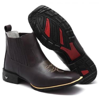 Imagem de Bota Masculina Bico Quadrado Cano Curto Country de Couro Texana Leve C