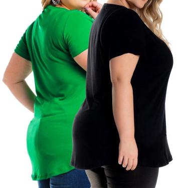 Imagem de Kit 2 Camisetas Longline Plus Size Feminina Manga Curta Sobre Legging Soltinha-Feminino