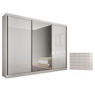 Imagem de Guarda Roupa Casal Duna Com Espelho E Gaveteiro Milão Com Chave Neve - Horizonte