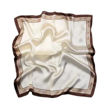 Imagem de Lenço Hijab De Seda Com Estampa Floral De 53cm Para Mulheres, Protetor
