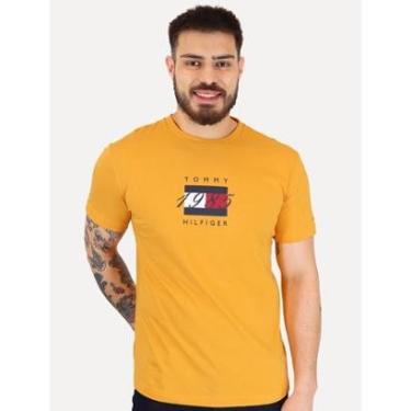 Imagem de Camiseta Tommy Hilfiger Masculina Linear Flag Graphic Amarelo-Masculino