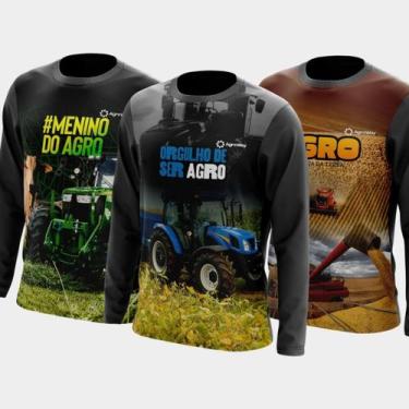 Imagem de Combo Kit 3 Camisas Agro Masculinas Manga Longa Zíper Proteção Uv Temá