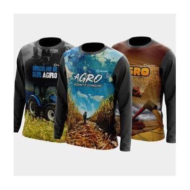 Imagem de Combo Kit 3 Camisas Agro Masculinas Manga Longa Zíper Proteção Uv Temá