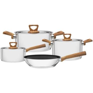 Imagem de Jogo de Panelas Tramontina Brava Antiaderente em Aço Inox com Fundo Tr