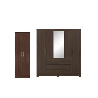 Imagem de Conjunto Guarda Roupa e Sapateira Infantil Alice 4 Portas de Bater 6 Gavetas MDP Cafe Touch