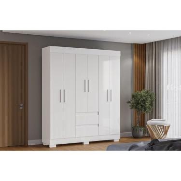 Imagem de Guarda Roupa Solteiro Maya 6 Portas de Bater 2 Gavetas MDF Branco ACP Móveis