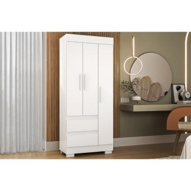Imagem de Guarda Roupa Solteiro Maya 3 Portas de Bater 2 Gavetas MDF Branco ACP Móveis