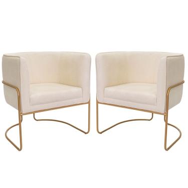 Imagem de Kit 02 Poltronas Decorativas Betina Base Aço Ouro Fosco Bouclé Off White - Nexta Casa