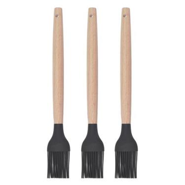 Imagem de Pincel p Cozinha Preto Silicone Cabo Bambu Untador - 3un - UNIVENDAS