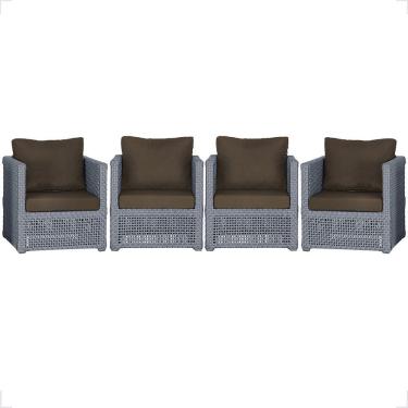 Imagem de Kit 4 Poltronas Madri Alumínio Corda Náutica Estofado Tecido Impermeável Prata Trama Original