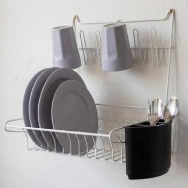 Imagem de Escorredor De Louça Suspenso Dobravel De Parede Pratos Copos E Talhere