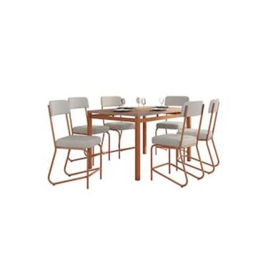 Imagem de Conjunto de Jantar Nagoia 6 Lugares Tampo em MDP com Cadeiras Estofadas em Corino Cobre 136x80CM
