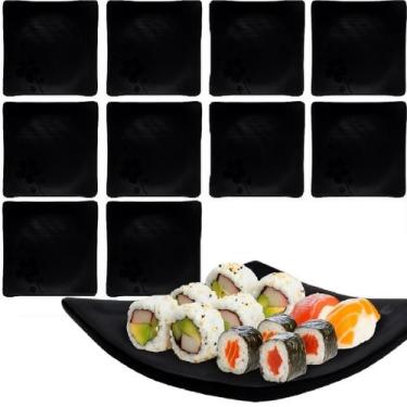 Imagem de 10 Pratos Quadrado Restaurante Sushi Melamina 18cm Preto - Best