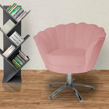 Imagem de Poltrona Estofada Decorativa 1 Lugar Base Giratória de Metal Pétala Veludo Rosa Nude -...