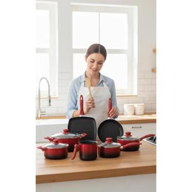 Imagem de Conjunto Panelas Vermelhas Antiaderente Cerâmica 7 Peças - Congratulat