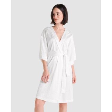 Imagem de Roupão Feminino de Cetim Jacquard Macio Marfim Lohe, Marfim, G