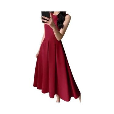 Imagem de Vestido Maxi Plissado Sem Mangas Para Mulheres, Vestido De Verão Elega