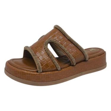 Imagem de Chinelo Feminino Plataforma Reta Estilo Brilho Moda Tanara, Caramelo, 