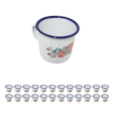 Imagem de Kit 25 canecas café esmaltada branca 150ml retrô - YAZI