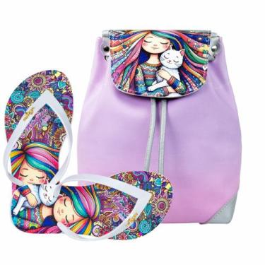 Imagem de Kit Bolsa Infantil Chinelo Juvenil Rosa Magicc Bolsas, 37/38
