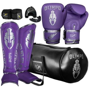 Imagem de Kit Muay Thai Luva bolsa caneleira bandagem 5M case bucal Legendary Ed