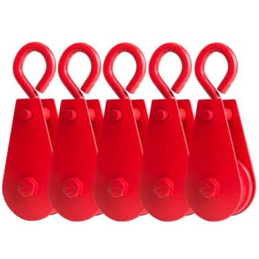 Imagem de Kit 5 Roldana Moitão Gancho Manual Em Aço Para Elevação De Cargas Pesa