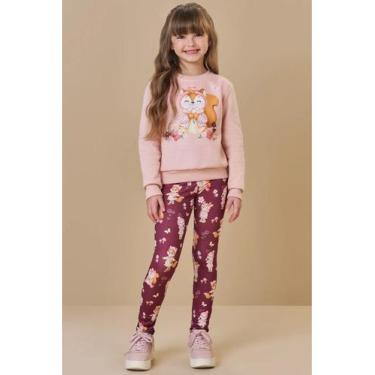 Imagem de Conjunto Menina Blusão Moletom e Legging Térmica Infanti, Rosa, Vinho,