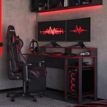 Imagem de Mesa Gamer Retangular CR25357 Moderno sem Gavetas MDP 136CM Grafite e Vermelho Multimóveis
