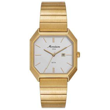 Imagem de Relógio Unissex Vintage 1954 Quadrado Clássico Pulseira Aço Inox Mostrador Claro Dourado Mondaine