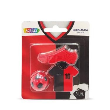 Imagem de Borracha Acrilex Futebol Vermelho E Preto