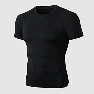 Imagem de Camiseta esportiva masculina de secagem rápida elástico fino tops manga curta corrida academia fitness(X-Large)(Preto)