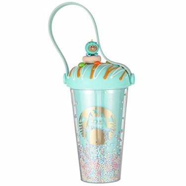 Imagem de seelucky Copo de viagem para sorvete com canudo para festa de menina, copo para beber suco Boba Bubble xícara de chá (dinossauro verde, 450 ml)