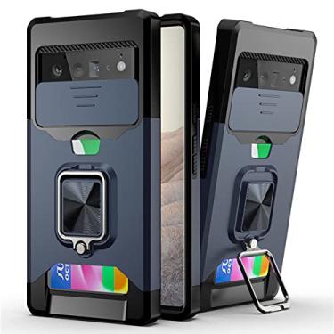 Imagem de Capa com suporte para Google Pixel 6/6 Pro, proteção de grau militar, à prova de choque, capa robusta com proteção para câmera deslizante e suporte para cartão, azul, 16,3 cm