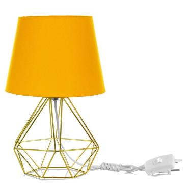 Imagem de Abajur Diamante Dome Amarelo Com Aramado Dourado