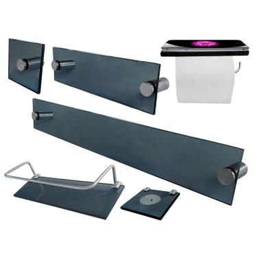 Imagem de 1 kit para banheiro premium fumê (6 peças)