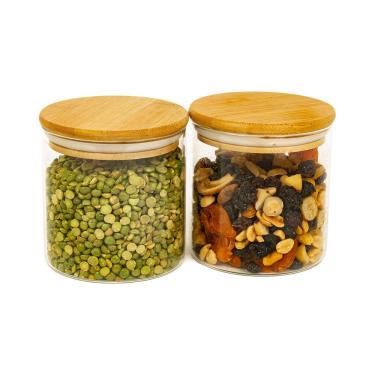 Imagem de Kit 2 Potes De Vidro Com Tampa De Bambu 500Ml