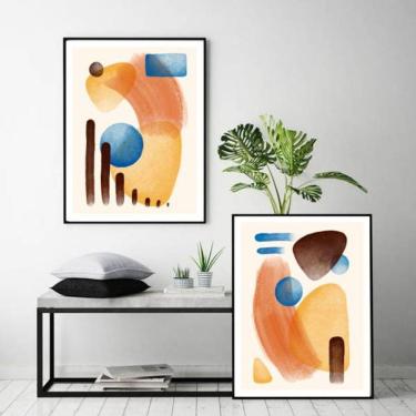 Imagem de Kit 2 Quadros Decorativos Abstratos Marrom com Azul