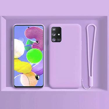 Imagem de Capa de telefone celular de silicone líquido original para samsung s22 s21 s20 fe s10 nota 20 ultra a53 ​​a73 a52 a51 a72 a32 capa de alça de pulso, lavanda roxa, para a32 4g