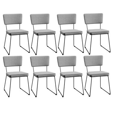 Imagem de Kit 8 Cadeiras Decorativa Estofada Para Sala De Jantar Base Aço Allana L02 Linho Cinza - Lyam Decor