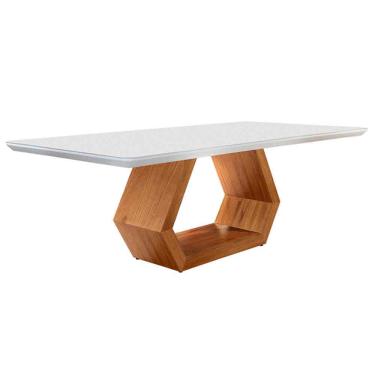 Imagem de Mesa Ane 180cm Madeira e Vidro Mobillare - Off White/Imbuia