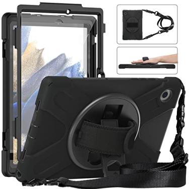 Imagem de GooodiDEAR Capa para Samsung Galaxy Tab A8, SM-X200/X205 capa à prova de choque 10,5 polegadas, suporte giratório 360 alça de mão alça de ombro suporte de lápis capa protetora para Samsung A8, tablet para crianças 2021/2022, preto