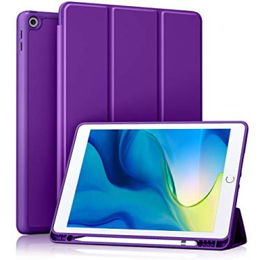 Imagem de Capa Akkerds compatível com iPad de 10,2 polegadas (2021/2020/2019), para iPad de 9ª/8ª/7ª geração, com suporte para lápis, protetora com parte traseira em TPU macio, com função de suspensão/ativação