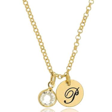 Imagem de Colar Personalizado Com Chapa Inicial Pingente Em Zircônia