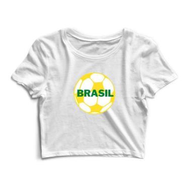 Imagem de Blusa Cropped Blusinha Camiseta Feminina Bola Futebol Brasil - Goup Su