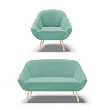 Imagem de Kit 01 Namoradeira E 01 Poltrona Suede Azul Turquesa