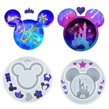 Imagem de Palksky 2 peças de molde de resina de cabeça de rato, molde de castelo de silicone em forma de arco epóxi com 2 brilhos de cores fantásticas para chaveiro, pingente, joias, decorações