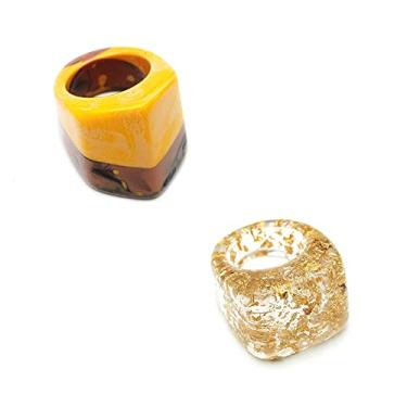 Imagem de Conjunto de anéis de acrílico grosso e largo moderno para mulheres meninas resina declaração geométrica chevron coquetel festa anel conforto ajuste leve vintage joias exageradas 2 peças tamanho 8-9, 8-9, Acrílico, Não conhecido