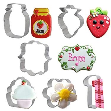 Imagem de Conjunto de cortadores de biscoito de morango em aço inoxidável com lírio de cupcake de morango para frutas vermelhas doces 1º aniversário moldes de biscoito para fondant de chá de bebê